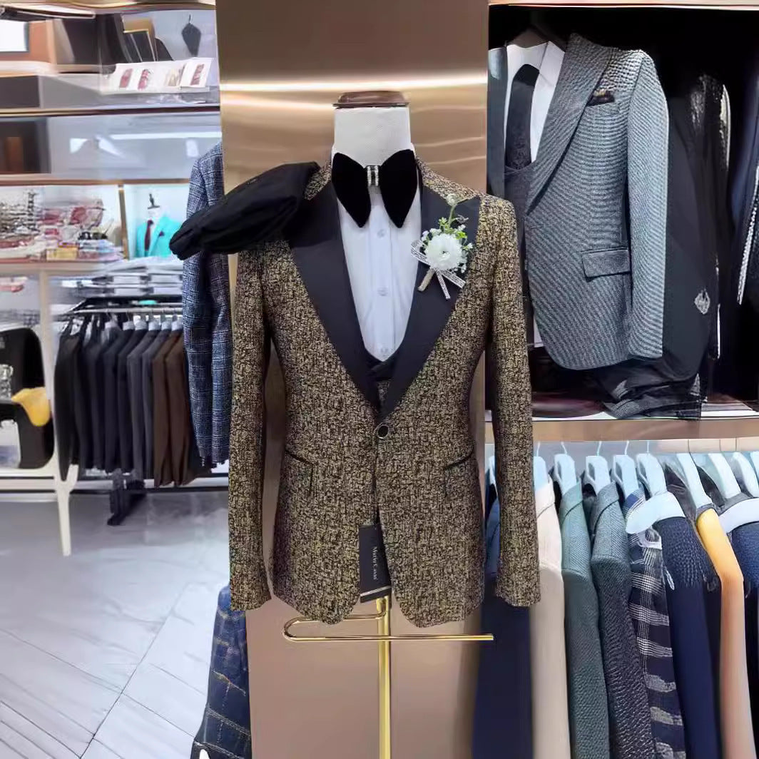 Traje de boda informal de jacquard para hombre, conjunto de 3 piezas