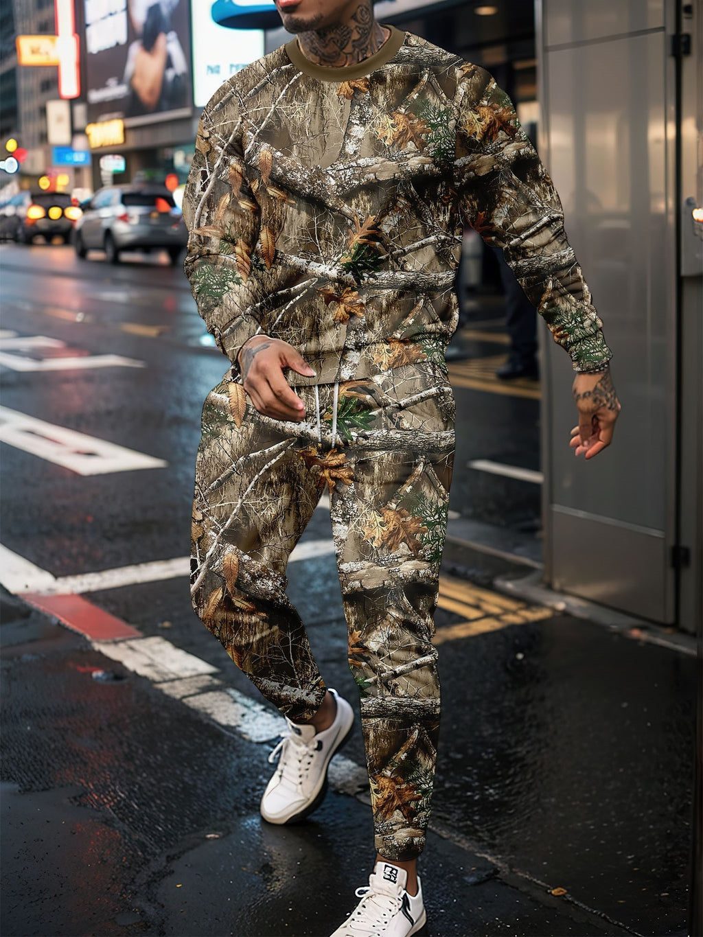 Round Neck Sweater Jungle Camouflage Sportswear Long Sleeve Two-piece Pants