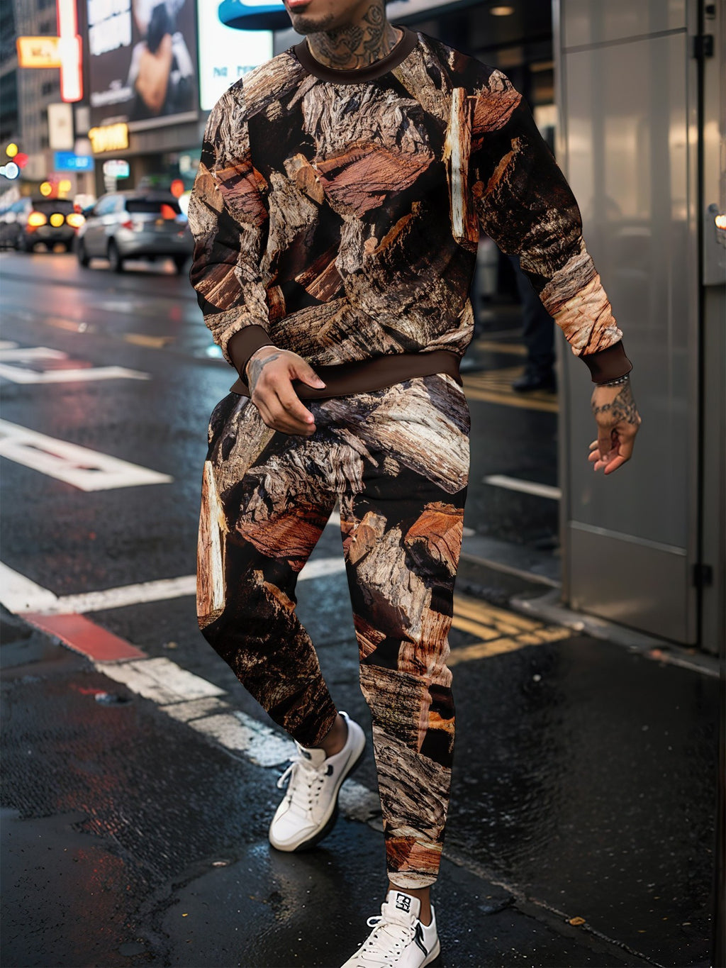 Round Neck Sweater Jungle Camouflage Sportswear Long Sleeve Two-piece Pants